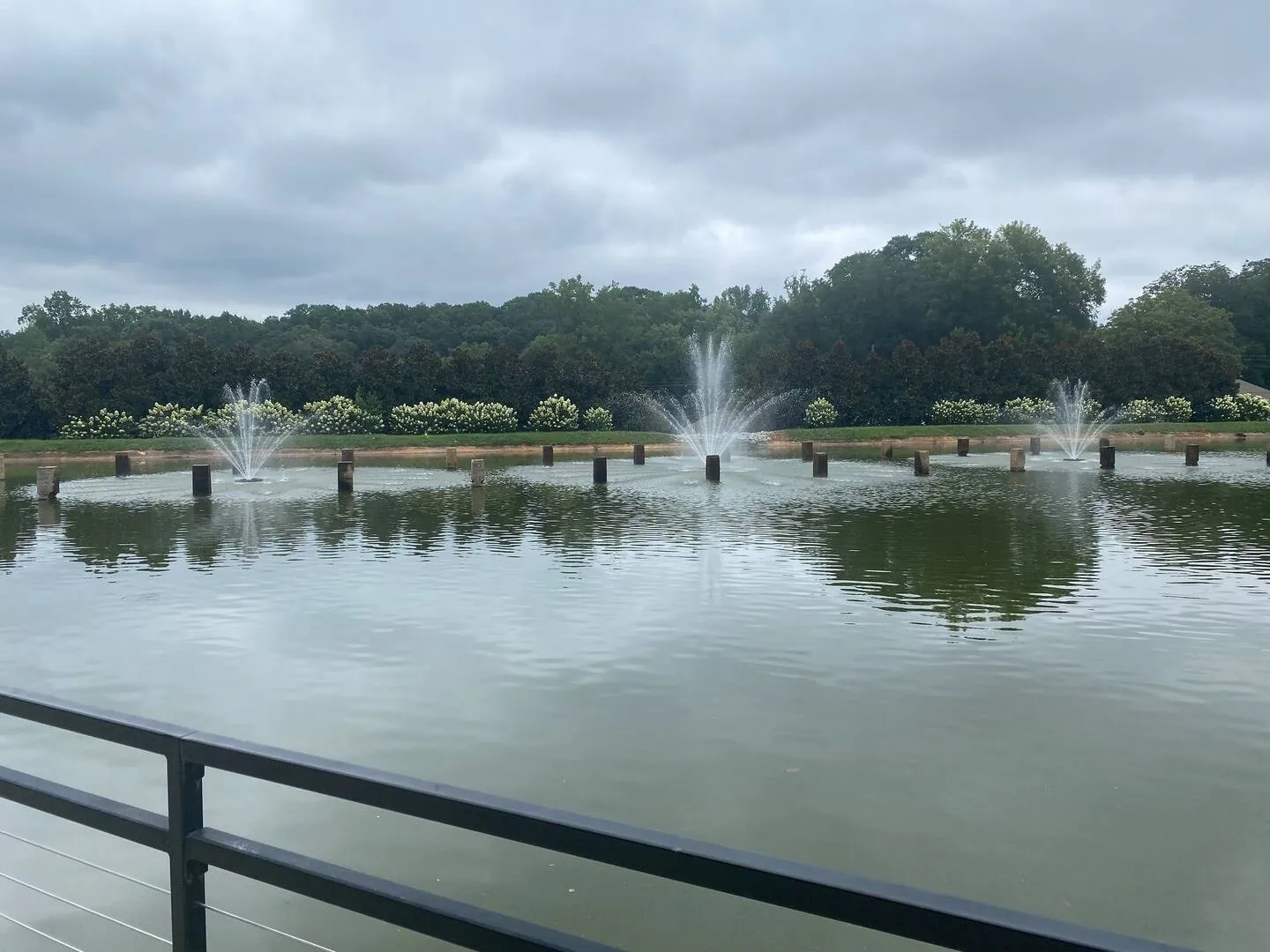 Fountains on the community pond at Drayton Mills Lofts