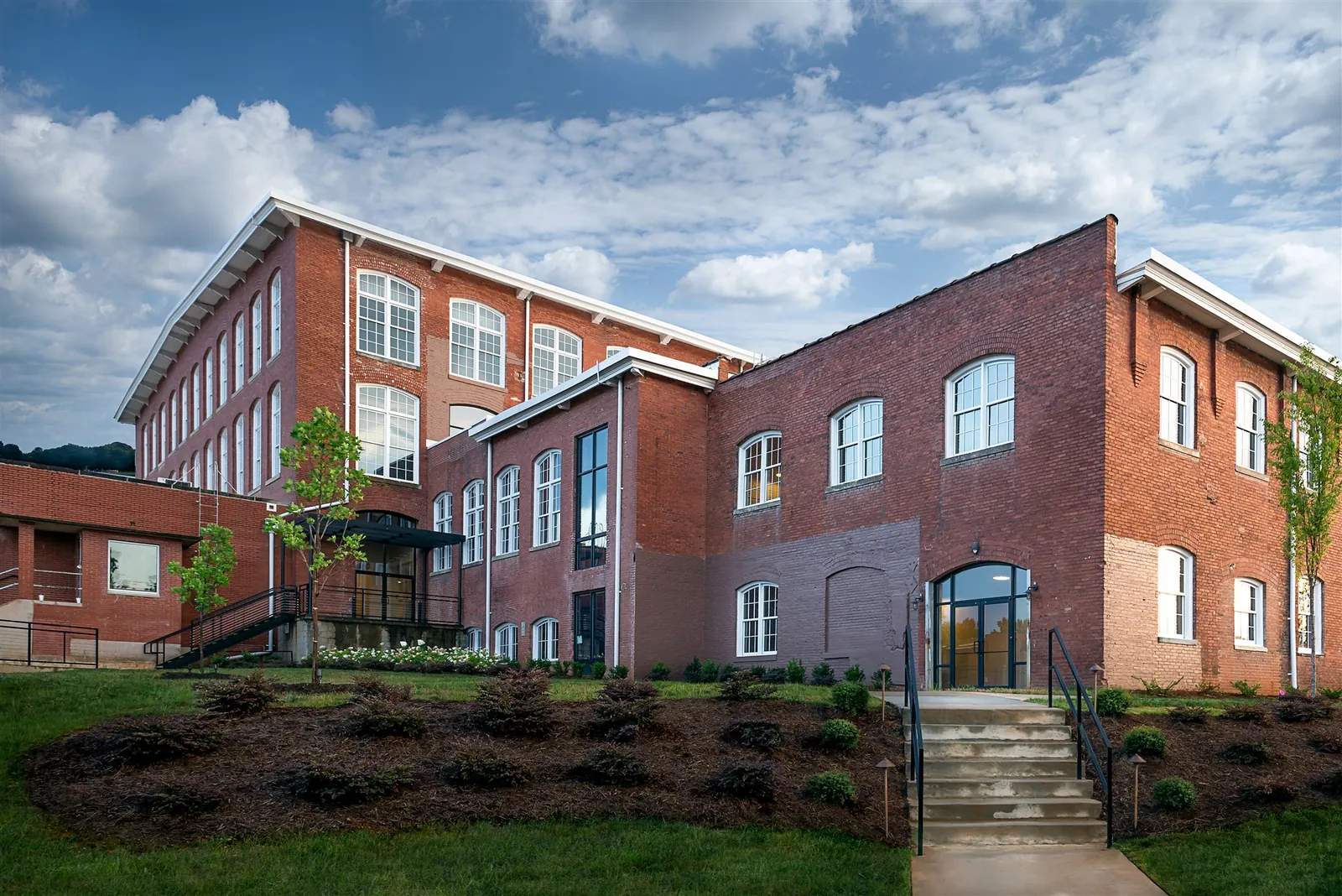 Restored brick exterior of the 1902 Drayton Mills textile mill in Spartanburg, SC