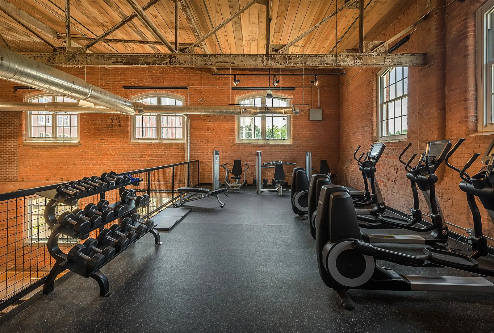 Two-story fitness center at Drayton Mills Lofts