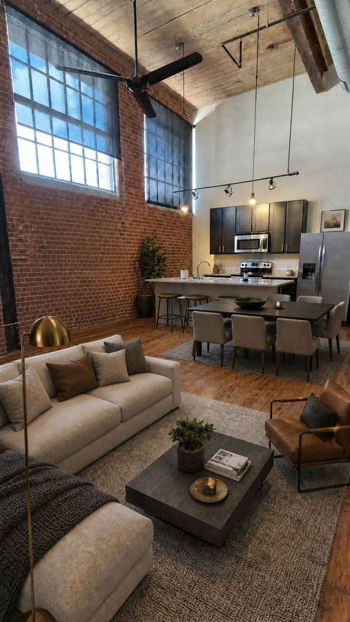 Furnished three bedroom loft with soaring wood ceilings at Drayton Mills Lofts