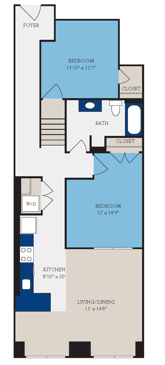 B17 floor plan drawing — 2 bedroom, 1 bath, 1,133 sq ft at Drayton Mills Lofts in Spartanburg, SC